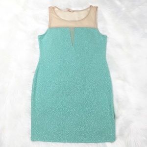 Seafoam & Nude Mesh V-neck Leopard Glitter Dress